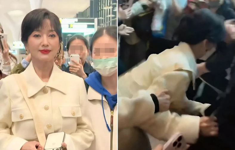 71歲港星趙雅芝保養得宜，被譽為「最美白娘子」。近日她在杭州機場經歷驚魂記，差點被狂粉絆倒，讓粉絲心疼不已。(圖／翻攝自微博)