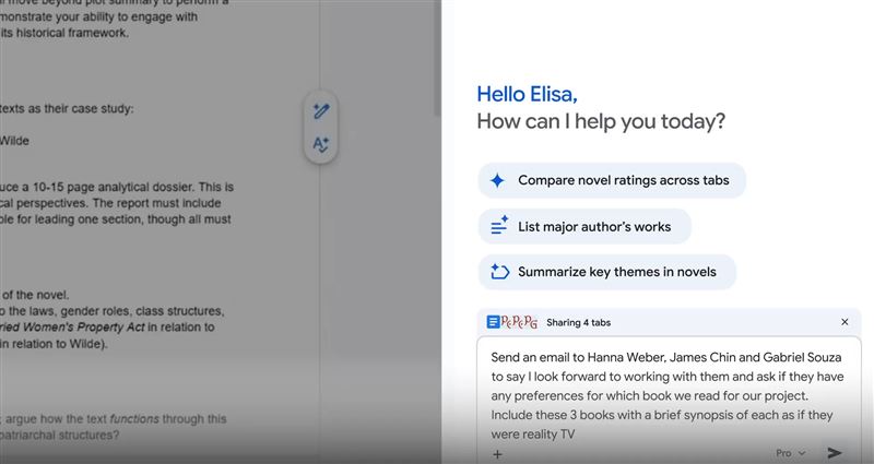 只要打開側邊欄，請Gemini幫忙擬稿，你可以在確認內容並完成必要編輯後，就能點擊送出。（圖／Google提供）