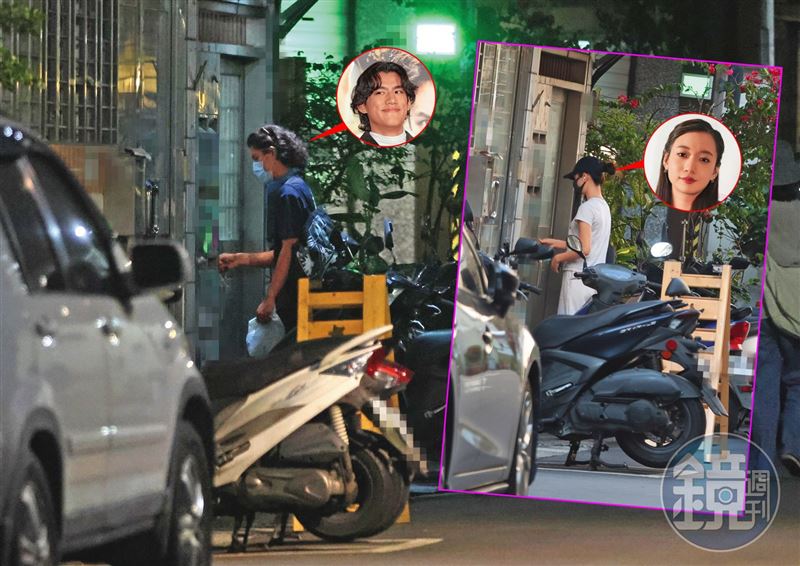 4/14 19：31 朱軒洋進入吳卓源的住處，顯得熟門熟路，兩人仍然維持熱戀狀態（左圖）；4/19 15：44 進門之前，吳卓源左顧右盼，感覺很怕自己的新家曝光