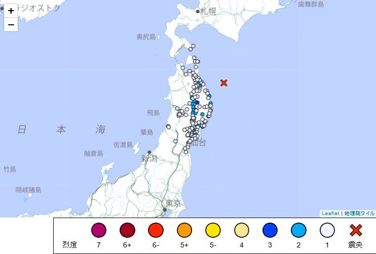 22日09時01分（台灣時間08時01分），青森縣東方外海發生芮氏規模5.1地震。（圖／翻攝自日本氣象廳）