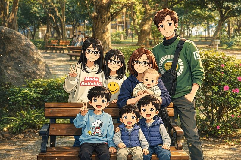 一對曾痛失愛子的夫妻，利用ChatGPT將一家7口照片轉為吉卜力風格時，AI竟意外生成多一名酷似當年離世老四的男孩，令家屬又驚又喜。（圖／翻攝自「Jin-Chung Shih」臉書）