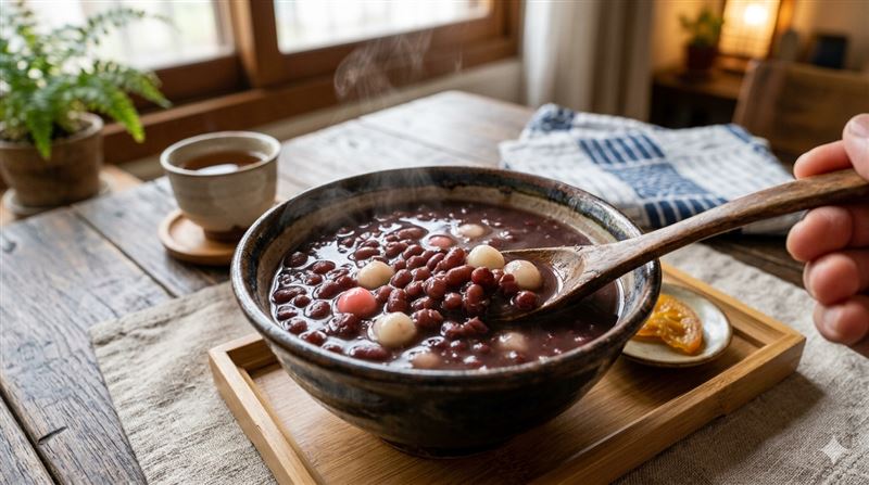 紅豆富含多酚與膳食纖維，有助抗氧化、促進腸道蠕動與消水腫。農糧署建議「先凍再燜」煮法，使紅豆更快軟爛鬆綿，或用電鍋分段加水燜煮，最後再加糖調味即可。（圖／AI製圖）