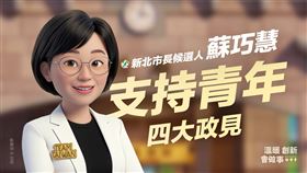 民進黨新北市長參選人蘇巧慧以AI製作動畫形式公布青年政見（圖／蘇巧慧辦公室提供） 