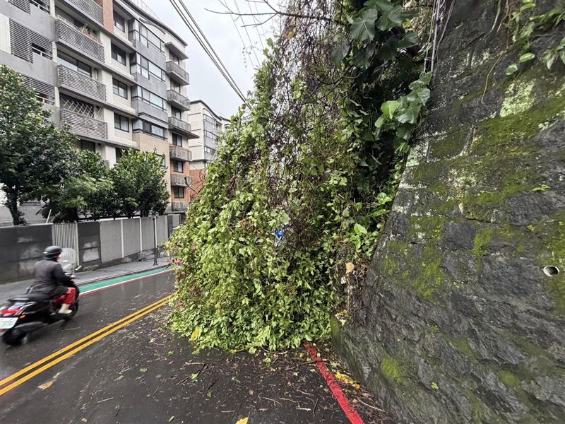 淡水民族路今日清晨發生邊坡坍方意外。（圖／翻攝自淡水警好讚臉書）