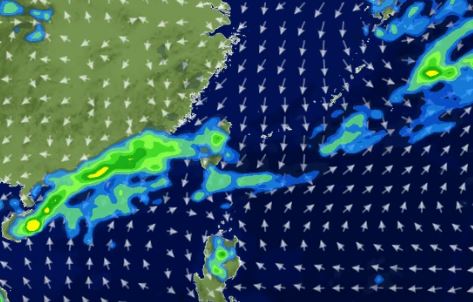今日鋒面南下至南部一帶，並接續受東北季風影響。（圖／翻攝自天氣風險 WeatherRisk）