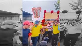 大甲鎮瀾宮媽祖進香活動，扶轎男子張開雙腳跨越信徒，引發輿論爭議。（圖／翻攝宗教爆報粉絲團）