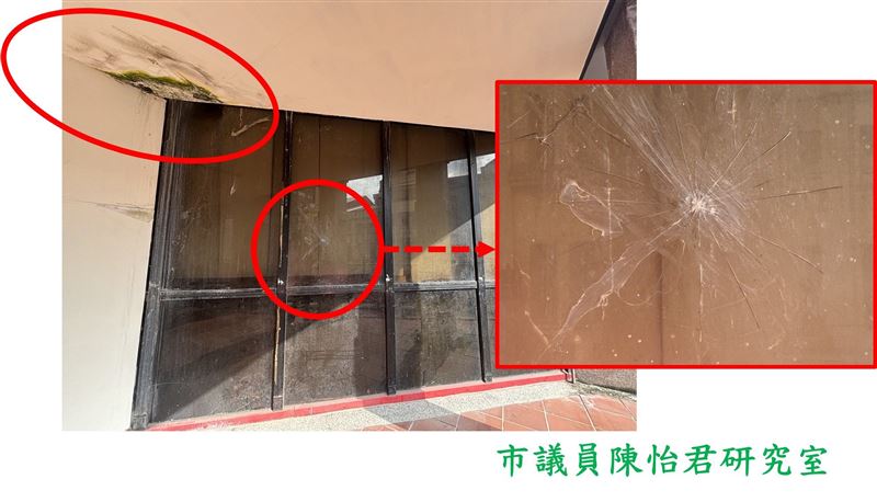 永樂市場的玻璃有碎裂痕跡。（圖／翻攝自陳怡君臉書）
