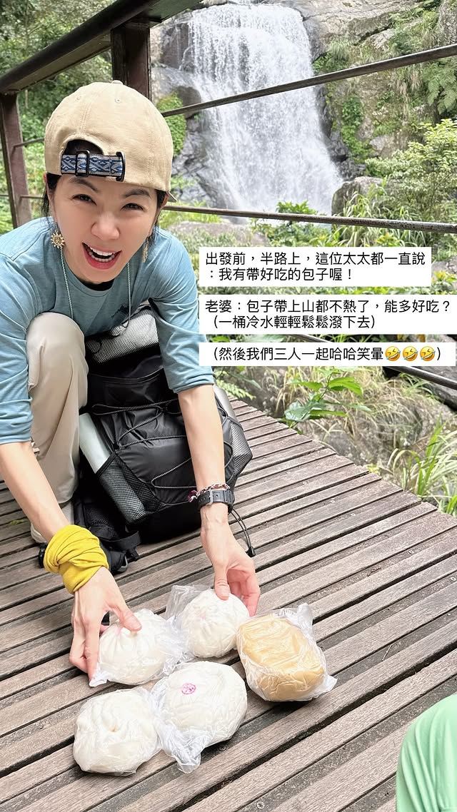 Ella帶著家裡附近的包子上山，甚至當場「擺攤」分享。（圖／翻攝自田馥甄IG）