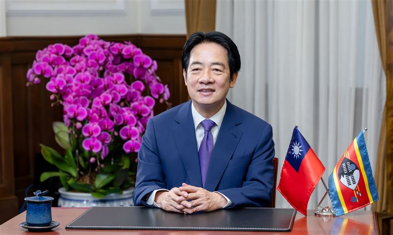 賴清德總統今（26)日為友邦史瓦帝尼在國際會議中心舉辦的重要外賓晚宴錄製致詞影片。（圖／總統府提供）