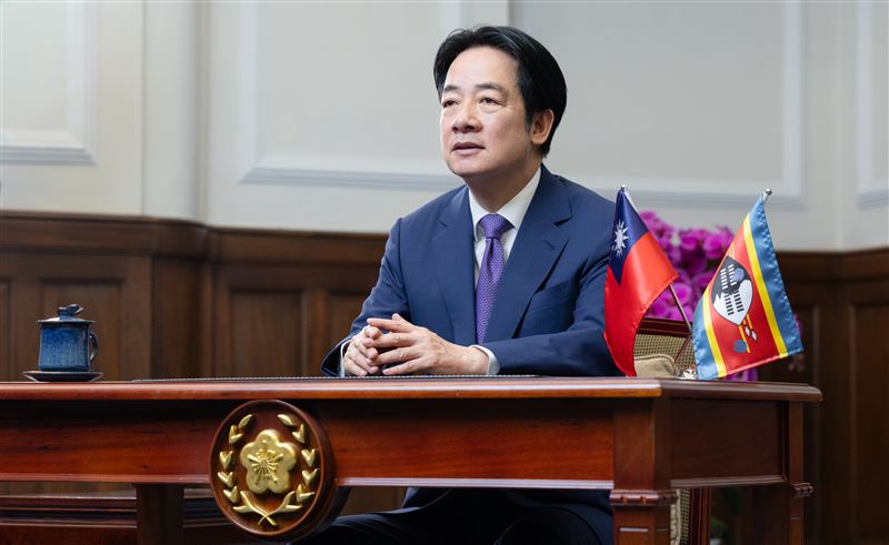 賴清德總統今（26)日為友邦史瓦帝尼在國際會議中心舉辦的重要外賓晚宴錄製致詞影片。（圖／總統府提供）