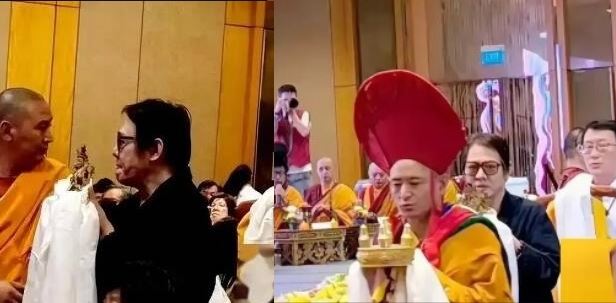 李連杰近日現身新加坡法會，相隔僅1個月卻被發現臉色憔悴、發黑。（圖／翻攝自微博）