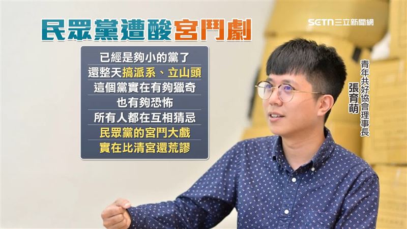 青年世代共好協會理事長張育萌表示民眾黨的宮鬥大戲比清宮還荒謬