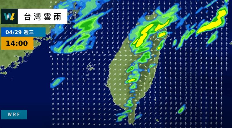 週三鋒面接近及後續東北季風南下影響，各地天氣轉趨不穩定。（圖／翻攝自天氣風險 WeatherRisk）