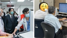 柯文哲夜赴醫院護理站引發輿論，蘇一峰翻出賴清德2023年前往屏榮探視傷患要求看電腦斷層的照片開酸，卻遭當事醫師打臉。（合成圖／總統府提供、翻攝Threads）