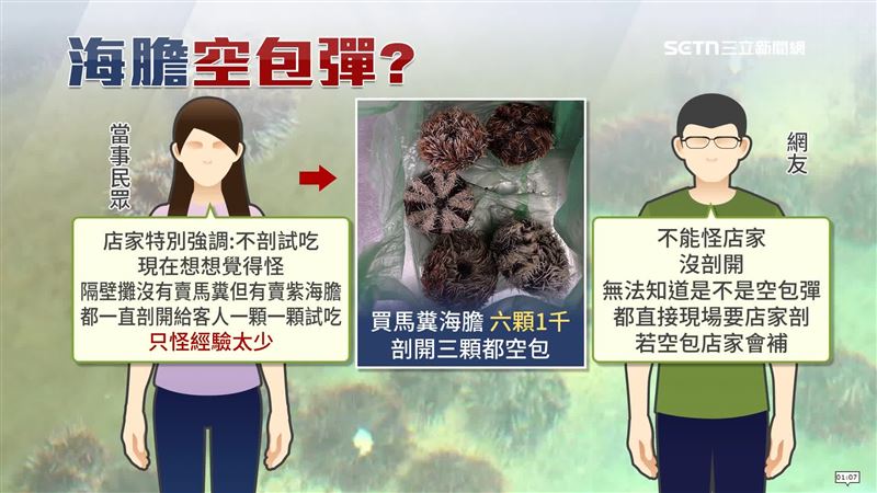 網友表示現場就會請店家現剖，空的店家會補。當事人也回應，怪自己經驗太少