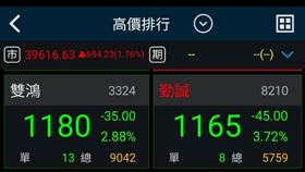 台股27日盤中突破4萬點再寫新猷，盤面一度首度驚見50檔千金股。但獲利了結賣壓立即出籠，開盤1小時後千金股檔數就減為45檔。（圖／翻攝畫面）