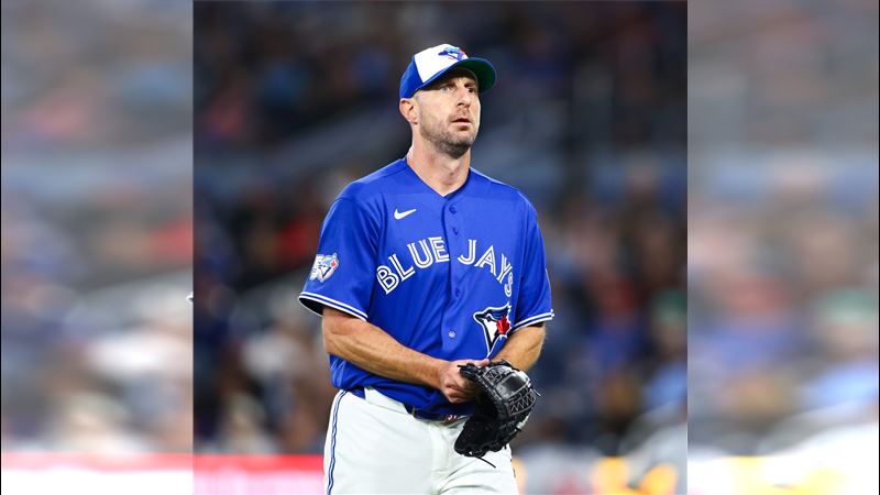 多倫多藍鳥隊28日宣布，將陣中41歲的傳奇右投、三屆賽揚獎得主薛澤（Max Scherzer）放入15天傷兵名單。（圖／翻攝自X平台 @BRWalkoff）