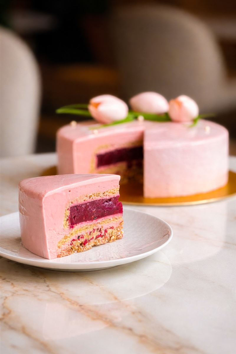 THE AMNIS然一酒店母親節限定「玫瑰荔枝蛋糕」。（圖／飯店旅宿業者提供）