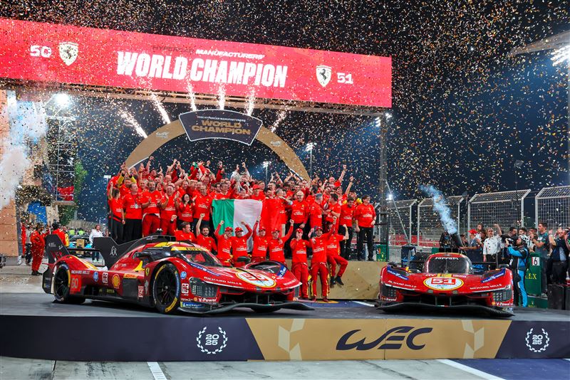 法拉利（FERRARI）車隊包攬2025年國際汽聯世界耐力錦標賽超級跑車製造商冠軍及車手冠軍。（圖／Rolex提供）