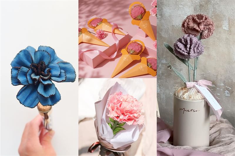 2026母親節Pinkoi精選六款特殊材質花束：橫跨樹脂、針織、皮革與法式千層酥，重新創造送禮的驚喜指數。（圖／品牌業者提供）