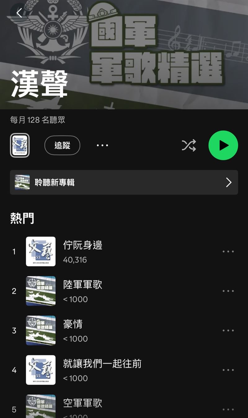 軍歌上架串流平台（圖／翻攝自Spotify）