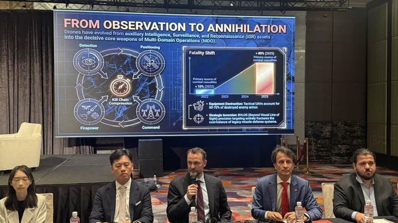 「台灣之盾」圓桌會議在台召開，專家呼籲台灣應將無人機反制合作由企業層級提升至政府（G2G）策略。透過引進技術轉移與在地化生產，結合台灣供應鏈優勢，建構具備海島特色的自主防禦體系。（圖／記者XXX攝影）