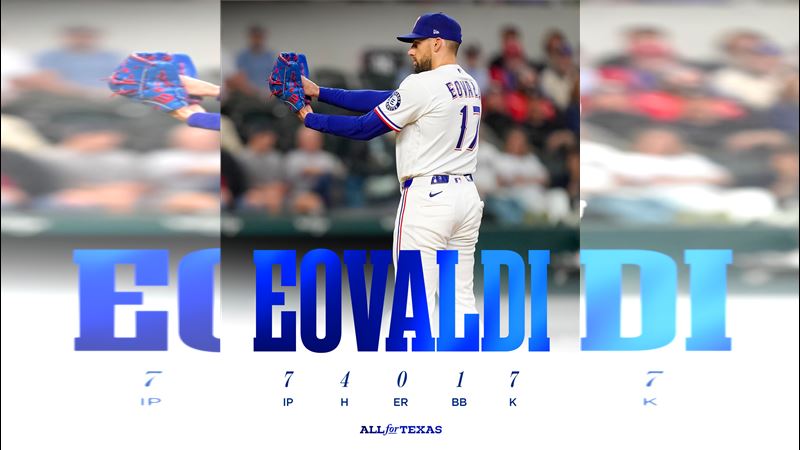 伊歐瓦迪（Nathan Eovaldi）對前東家洋基拿下勝投。（圖／翻攝自遊騎兵推特）