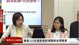 藍委柯志恩詢問台大是否會考慮類似南韓「霸凌紀錄＝名校夢碎」的方案。（翻攝自國會頻道YT）