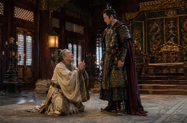 李淵跪求李世民放過10個孫子，李世民點頭應允。然而，這份承諾在政治現實面前顯得如此脆弱不堪。（示意圖／AI生成）