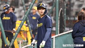 中職37年例行賽，中信兄弟游擊手江坤宇賽前打擊練習。（圖／記者劉彥池攝影）