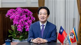 賴清德總統今（26)日為友邦史瓦帝尼在國際會議中心舉辦的重要外賓晚宴錄製致詞影片。（圖／總統府提供）