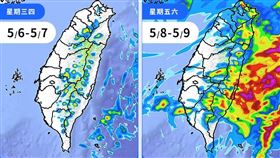 本週天氣變化頻繁，中北部相對較多雨，北台灣溫度起伏變動大。（圖／翻攝自天氣風險 臉書）