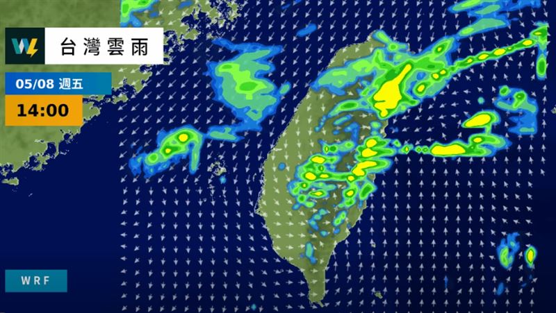週五鋒面通過當天，降雨影響將較為廣泛。（圖／翻攝自天氣風險 WeatherRisk）