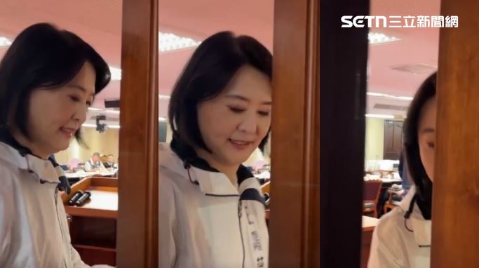 王鴻薇被問，會擔心服務處被送老鼠嗎？她不發一語，把會議室的門關了起來（組合圖／翻攝畫面）
