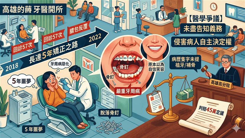 蘇女為了一口好看的牙齒活受罪，最後法院判決牙醫診所要賠償45萬元定讞。（示意圖／AI生成）