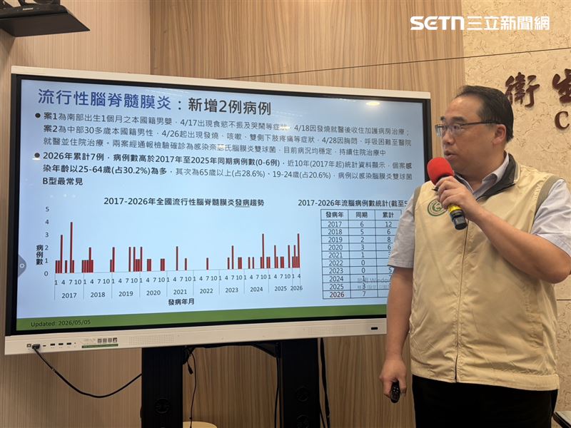 疾管署說明流行性腦脊髓膜炎疫情。（圖／記者簡浩正攝影）
