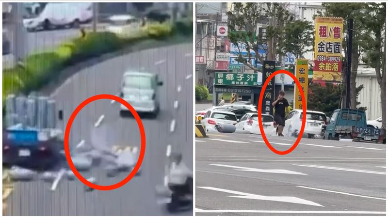 瓦斯桶摔路面滾圈「噴白煙」駕駛叼菸搶救