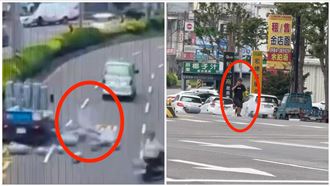 瓦斯桶摔路面滾圈「噴白煙」駕駛叼菸搶救