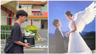 女警未婚夫套戒指、遞捧花　淚別最美新娘