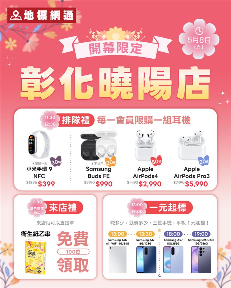 地標網通彰化店開幕日設有四個時段1元競標，壓軸為原價$44,900的Samsung S26 Ultra，現場競標喊多少賣多少。（圖／品牌業者提供）
