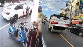 嘉義BMW 臨停路邊讓副駕女乘客下車，沒想到短短 3 秒內，後方一輛賓士休旅車竟高速衝撞。（圖／翻攝自wupunpun_1216 Threads）
