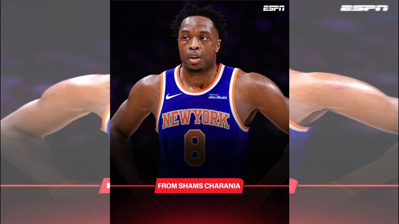 紐約尼克隊前鋒阿努諾比（OG Anunoby）經檢查後確認為右腿腿筋拉傷，目前被球團列入「每日觀察」名單。（圖／翻攝自X平台 @ShamsCharania）