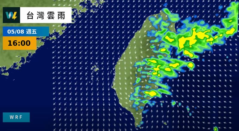 今日逐漸受鋒面通過後東北季風南下增強影響，天氣將會有些變化。（圖／翻攝自天氣風險 WeatherRisk）