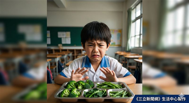小孩不吃青菜先別急著責罵他，很可能是幼兒成長階段常見的「食物恐新症」（Food Neophobia）作祟（AI生成圖／《三立新聞網》生活中心製作）