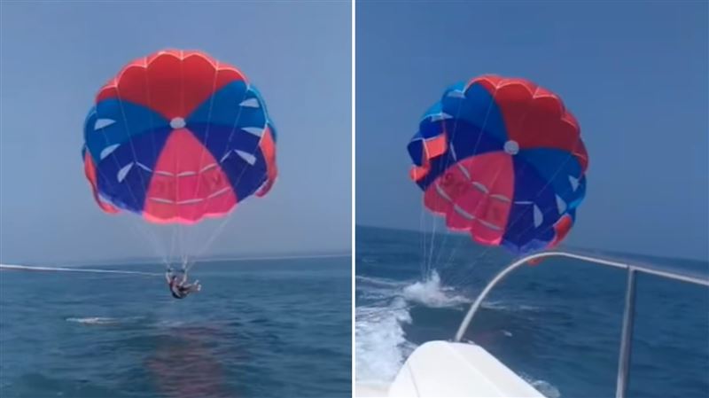 遊客到印度玩滑翔傘，整個人被船隻拖行反覆浸入海裡。（圖／翻攝自IG）