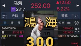 鴻海7日盤中股價曾一度飆上258元新高，網上瘋傳鴻海300圖。（圖／翻攝自葉育碩臉書）