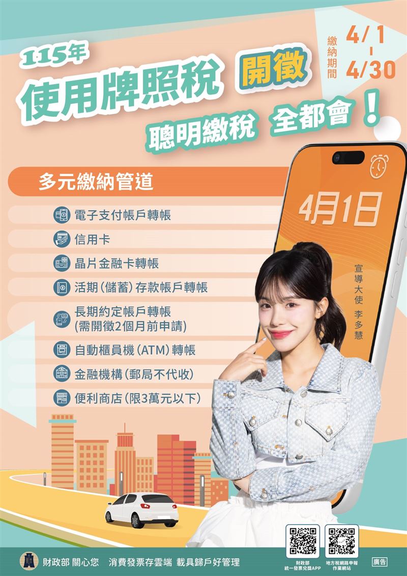 使用牌照稅繳費管道多，尚未繳可把握時間。（圖／翻攝自財政部官網）
