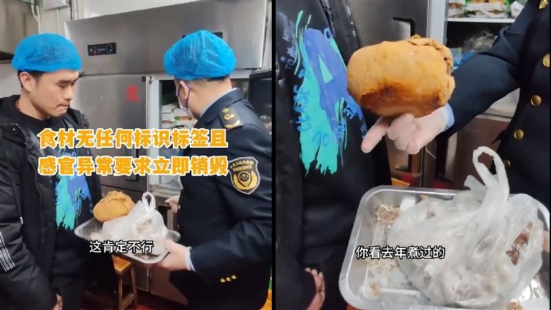 中國渭南市市場監督管理局去年3月曾公開一段突擊稽查當地兩間網紅餐廳「千刀牛渣渣牛肉」與「誕安沾沾」結果發現止瀉藥、衛生不潔等情形。（圖／渭南市場監督局抖音）