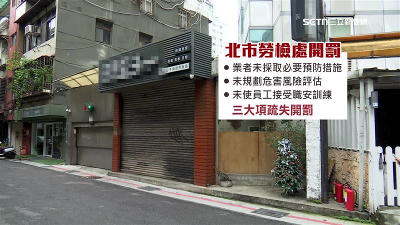 勞檢處也針對業者「未採取必要預防措施」、「未規劃危害風險評估」及「未使員工接受職安訓練」三大項疏失開罰,並勒令停業