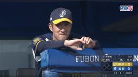中信兄弟總教練平野惠一看見烏龍場景後忍不住露出笑容。（圖／翻攝自CPBLTV）